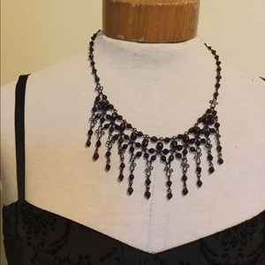 Crimson Beaded Black Metal Intricate Necklace